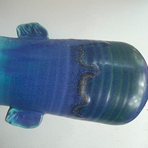 Studio Art Pottery Vase 6.5" Aqua Blue Glaze Drip Salt Glaze - Picture 8 of 16